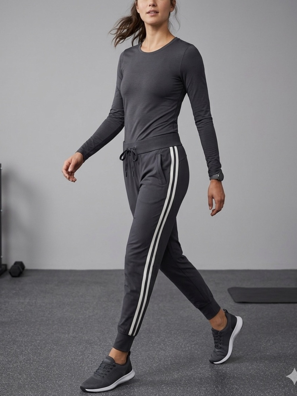 Athleta Black Track Joggers with White Twin Side Stripes